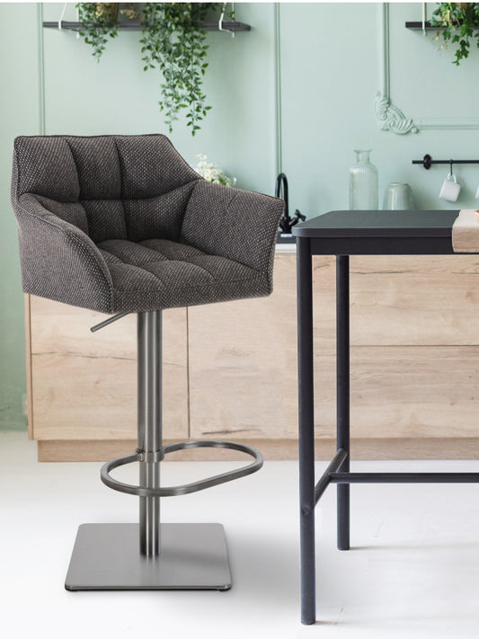 Banco Alto Damaso Tecido Cromado