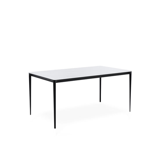 Mesa Arya 140 cm com tampo cerâmico branco e base preta