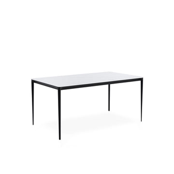 Mesa Arya 180 cm com tampo cerâmico branco e base preta