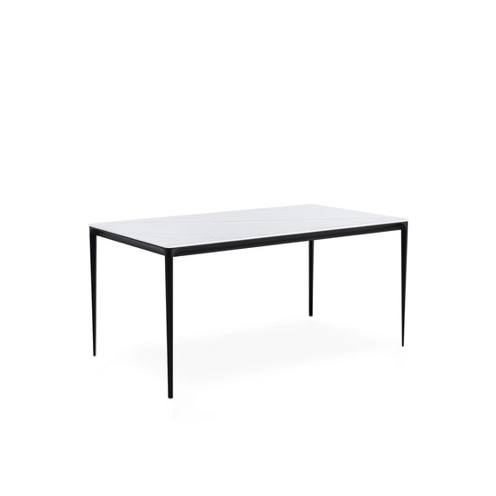 Mesa Arya 160 cm com tampo cerâmico branco e base preta