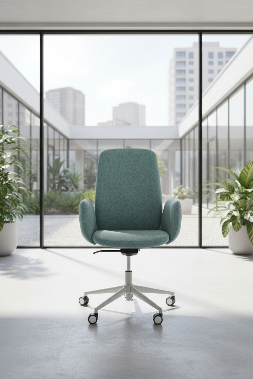 Cadeira British menta em escritório urbano contemporâneo