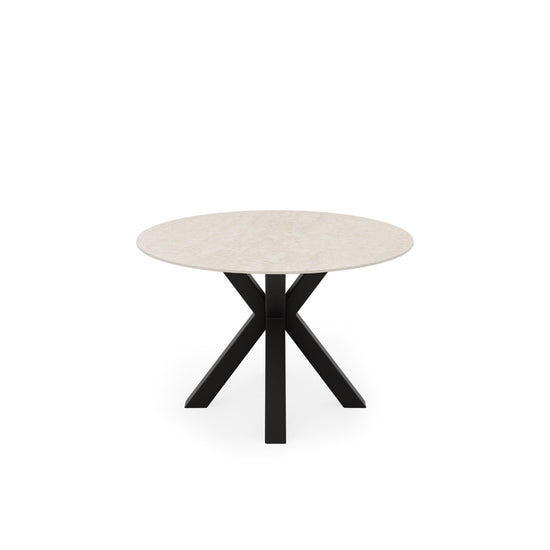 Mesa redonda Fiorella 120 cm Travertino con base Negra