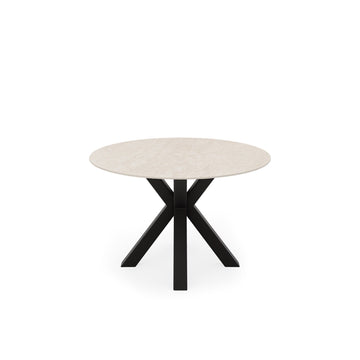 Mesa redonda Fiorella 120 cm Travertino con base Negra