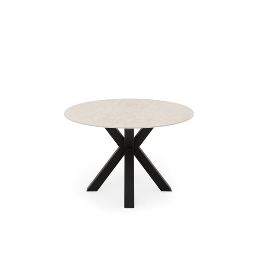 Mesa redonda Fiorella 120 cm travertino com base preta