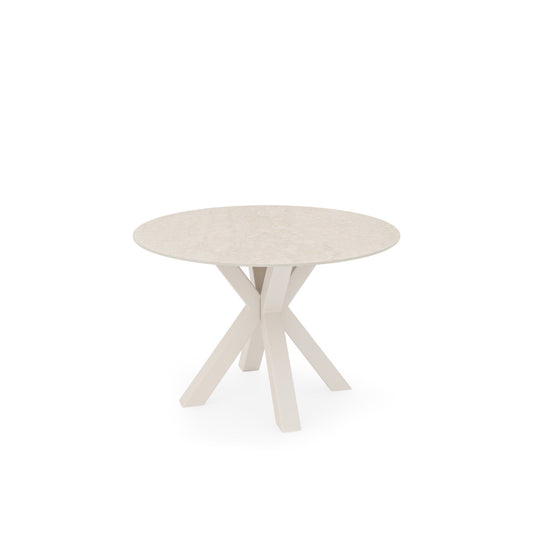 Mesa redonda Fiorella 120 cm travertino com base bege