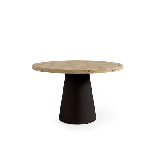 Mesa redonda Holly 100 cm com tampo efeito madeira e base preta