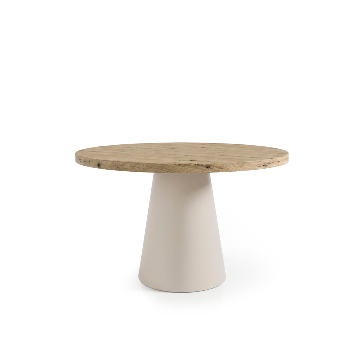Mesa redonda Holly 100 cm com tampo efeito madeira e base bege