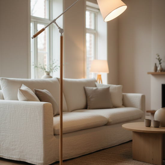 Candeeiro de Pé Aloia – Variante Branco – foto de ambiente nórdico