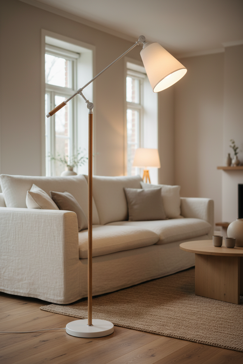 Candeeiro de Pé Aloia – Variante Branco – foto de ambiente nórdico