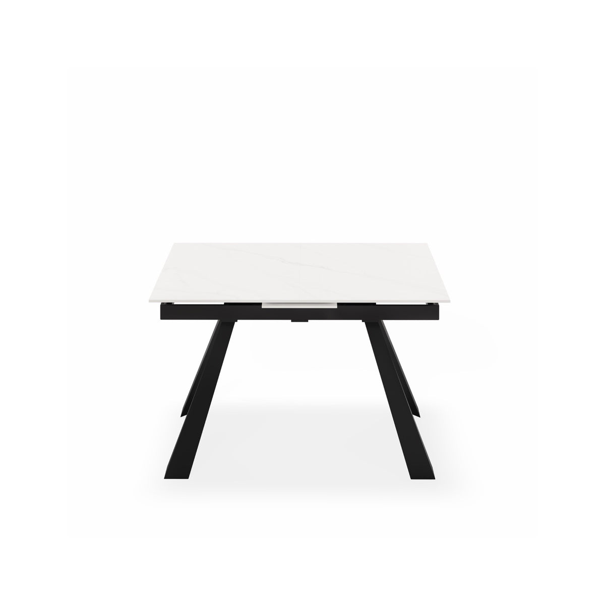 Mesa extensível Judy 140 cm com tampo em porcelana e pés metálicos pretos