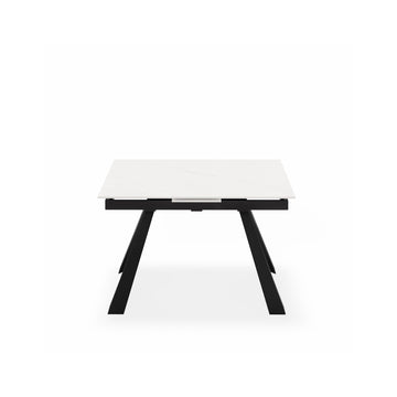 Mesa extensível Judy 140 cm com tampo em porcelana e pés metálicos pretos
