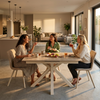 Lori 160 cm extendable table in Travertine – setting with three friends socializing