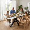 Lori 160 cm extendable table in Clay – setting with a family having lunch
