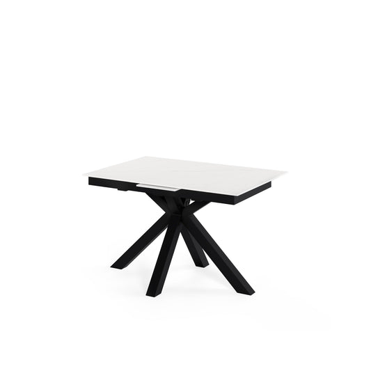 Mesa extensível Lori 160 cm com tampo em porcelana e pés metálicos em X