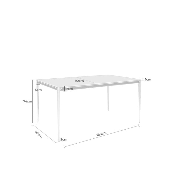 Mesa Arya 180 cm – esquema com as medidas