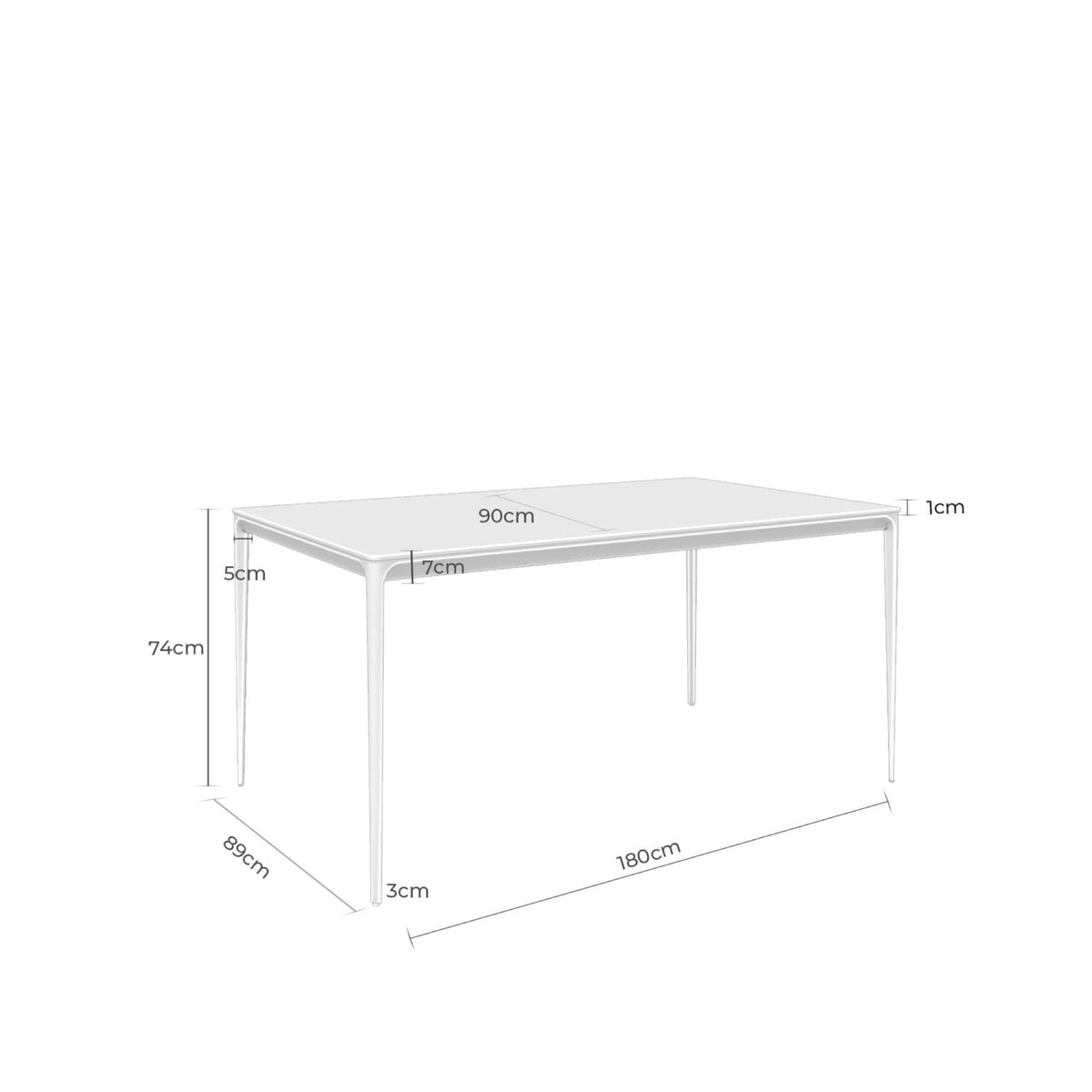 Mesa Arya 180 preto – esquema com as medidas