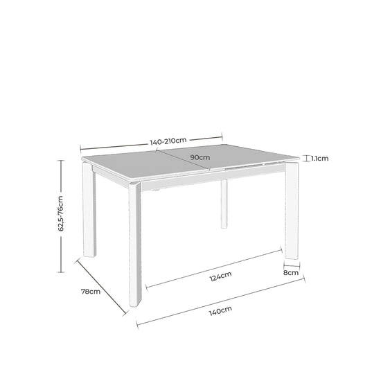 Mesa Constance 140 creta – esquema com as medidas