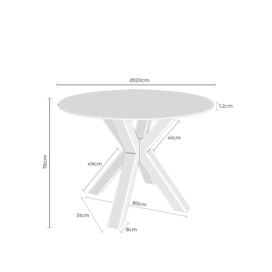 Mesa Fiorella 120 sahara e bege – esquema com as medidas