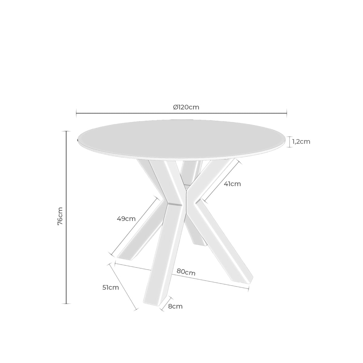 Mesa Fiorella 120 Travertino y negro – esquema con las medidas