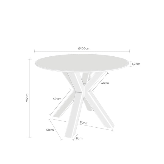 Mesa Fiorella 100 creta e bege – esquema com as medidas