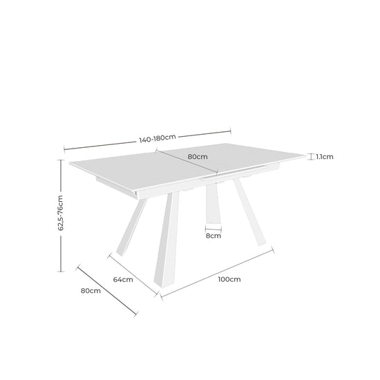 Mesa Judy 140 cm extensível – esquema com as medidas