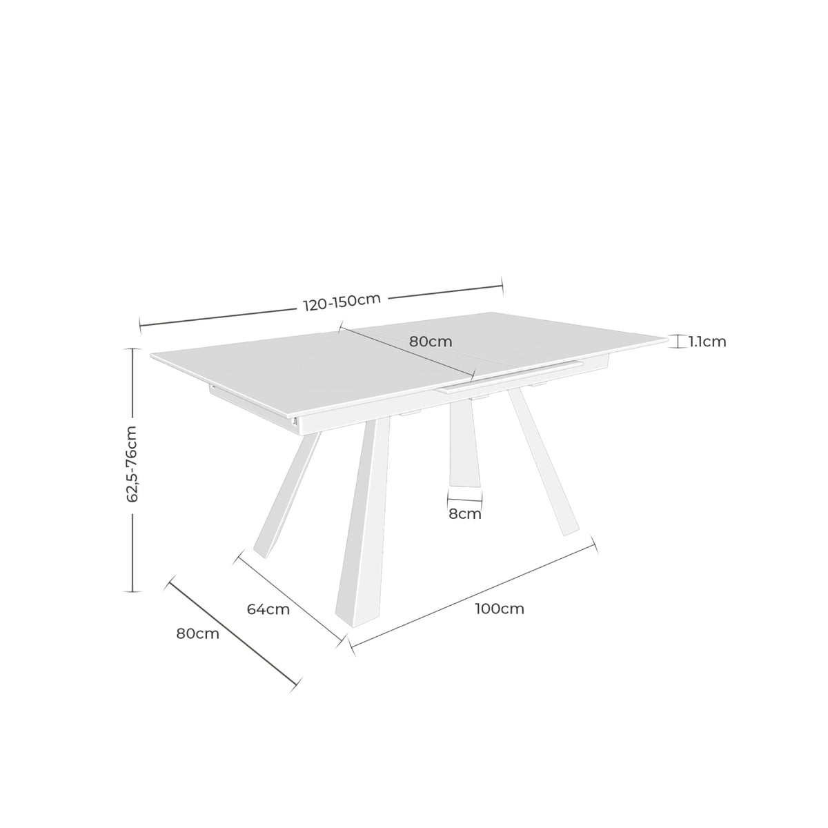 Mesa Judy 120 Extensível – esquema com as medidas