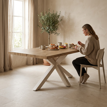 Mesa Sandy 140 Bege em ambiente com pessoas, 1:1