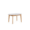 Mesa extensível Velma 140 cm oval com tampo em porcelana e pés em madeira