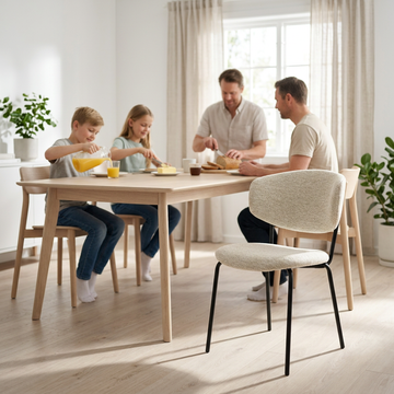 Vigga bege com família em ambiente nórdico